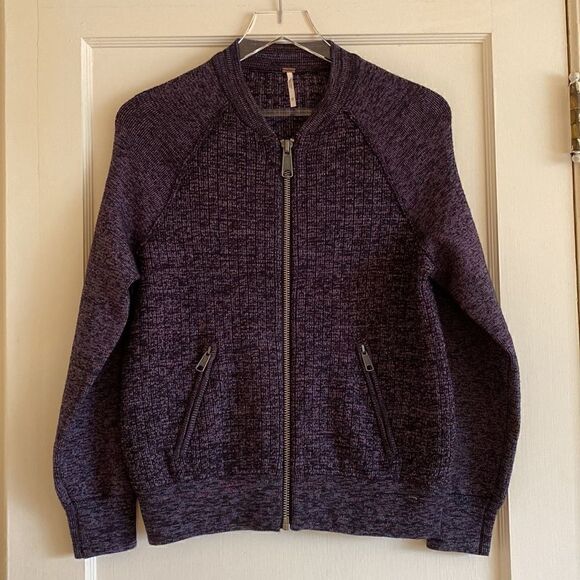 Free People Naomi Full Zip Sweater Sports Jacket Purple Black Size XS - Picture 4 of 12